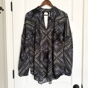 FREE PEOPLE Keyhole Tunic Top | Black Print | Size Medium